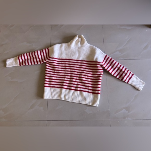 ZARA Turtleneck Ribbed Knit Wool Sweater Striped Red size S - Picture 15 of 16